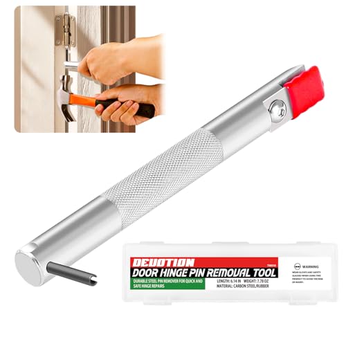 DEUOTION Door Hinge Pin Removal Tool Carbon Steel Door Hinge Tool with 90 Pin Remover Spring Steel Retaining Clip & Rubber Sleeve Quick & Easy Door Pin Adjustment Universal Hinge Tool