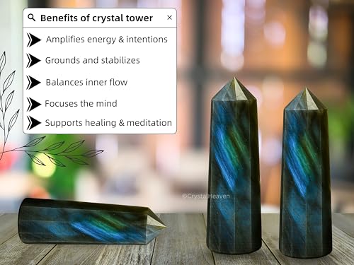 Image of Crystal Heaven Labradorite Crystal Tower Obelisk Point For Chakra, Healing And Balancing - Aaa Grade Original Certified Gemstone Agate For Reiki Meditation Yoga Spiritual (3-4 Inches)