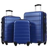 Merax Luggage sets of 3 Piece Carry on Luggage Airline Approved,Hard Case Luggage Expandable Checked Luggage Suitcase Set with Wheels(Deepblue)