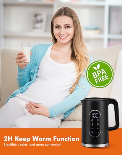 Wasserkocher, Elektrisch Edelstahl Wasserkocher mit Temperatureinstellung und LED Anzeige,40°-100°C einstellbar,1,7L, 2000W Teekocher für die Zubereitung von Tee, Kaffee, mit Warmhaltefunktion Schwarz