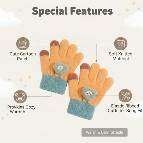 Image of Kraptick Kids Winter Gloves - Ultra-Soft Thick Knit Fuzzy Warm Mittens for Boys & Girls Cute Bear Patch Thermal Hand Warmers for Toddlers & Children -2