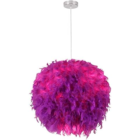 Yanyan Feather Ceiling Pendant Ligh, White Feather Light Ceiling Pendant Lamps Shade Feather Lampshade with E27 Bulb Elegant Feather Lamp Simple Sweet Chandelier for Home (34*10*34cm, Rose Red) Cover