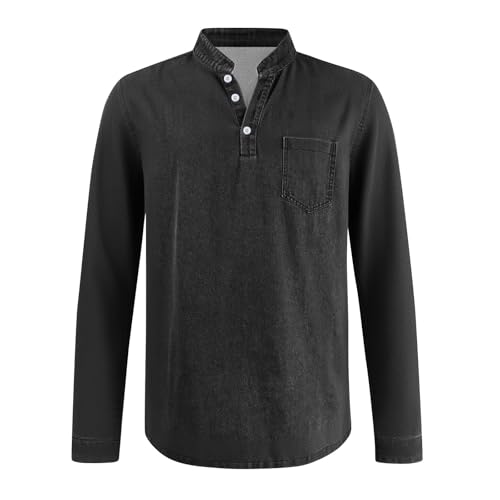 Mokaloha Mens Shirts Long Sleeve Retro Henley Shirts Stand Collar Pocket Casual Distressed Shirt Fall Winter Tops2