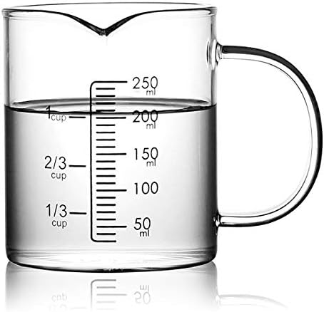 DayCount® Glass Microwave Breakfast Milk Cup, Graduated Measuring Cups Water Mugs with Handle 250ml / 8 oz