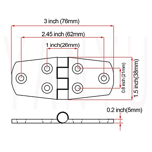 Yanyu Pair 3" X 1.5" (76Mm X 38 Mm) Boat Strap Hinge Door Hinge Marine Grade Stainless Steel 316 6 Holes Casting  Cabinet Hatch Door Rvs Hinges W/Fasteners #TOP1