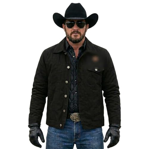 MINHADO Cole Hauser Rigid Rip Wheeler Black Jean lightweight Ranch Cotton Denim Cowboy Costume Style Jacket for Men By Hit TV (Cole Hauser Denim-XL)