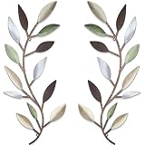 Pluxen Metal Wall Art Decor, Tree Leaf Sculptures Vine Olive Branch Iron Art Set of 2 for Porch Bedr