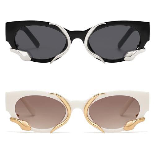 Trendy Sunglasses for Women Men Vintage Narrow Cateye Metal Snake Sunnie Y2k Accessories AP3621