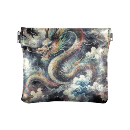 Japanese Dragon Painting Coin Purse Leather Pouch Change Purse, Squeeze Coin Pouch for Cards, Keys & Lipsticks, Unisex