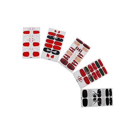Lakkio 5 Sheets Christmas Nail Stickers Nail Decals for Christmas Self-adhesive DIY Nail Art Nail Decoration for Party Colorful Printed Stickers for Festival New Year Gift for Women/Girls