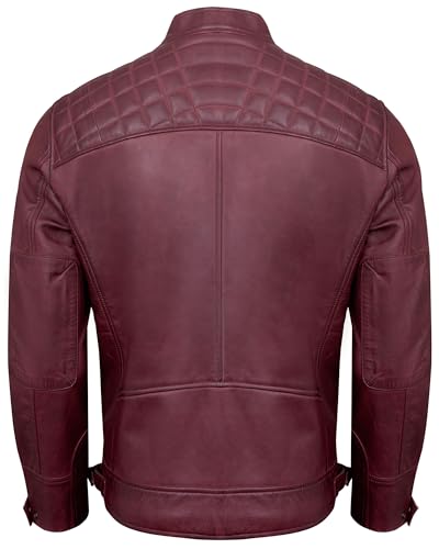 Image of Leather Jacket Men - Real Lambskin Motorcycle Jacket with Snap Tab Collar, Adjustable Waist & Zippered Pockets
