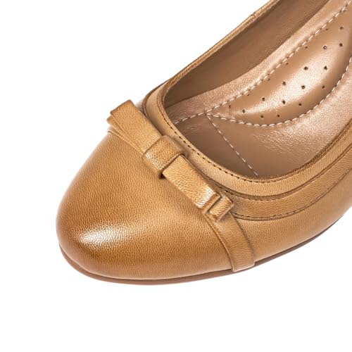 Image of Mona flying Women's Leather Chunky Pumps Dress High Heel Office Work Shoes