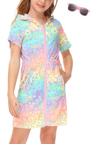 Image of BesserBay Girls Swim Cover Up Beach Bathing Suit Coverups for Swimwear Zip-Up Terry Cloth Robes with Sunglasses 6-14 Years