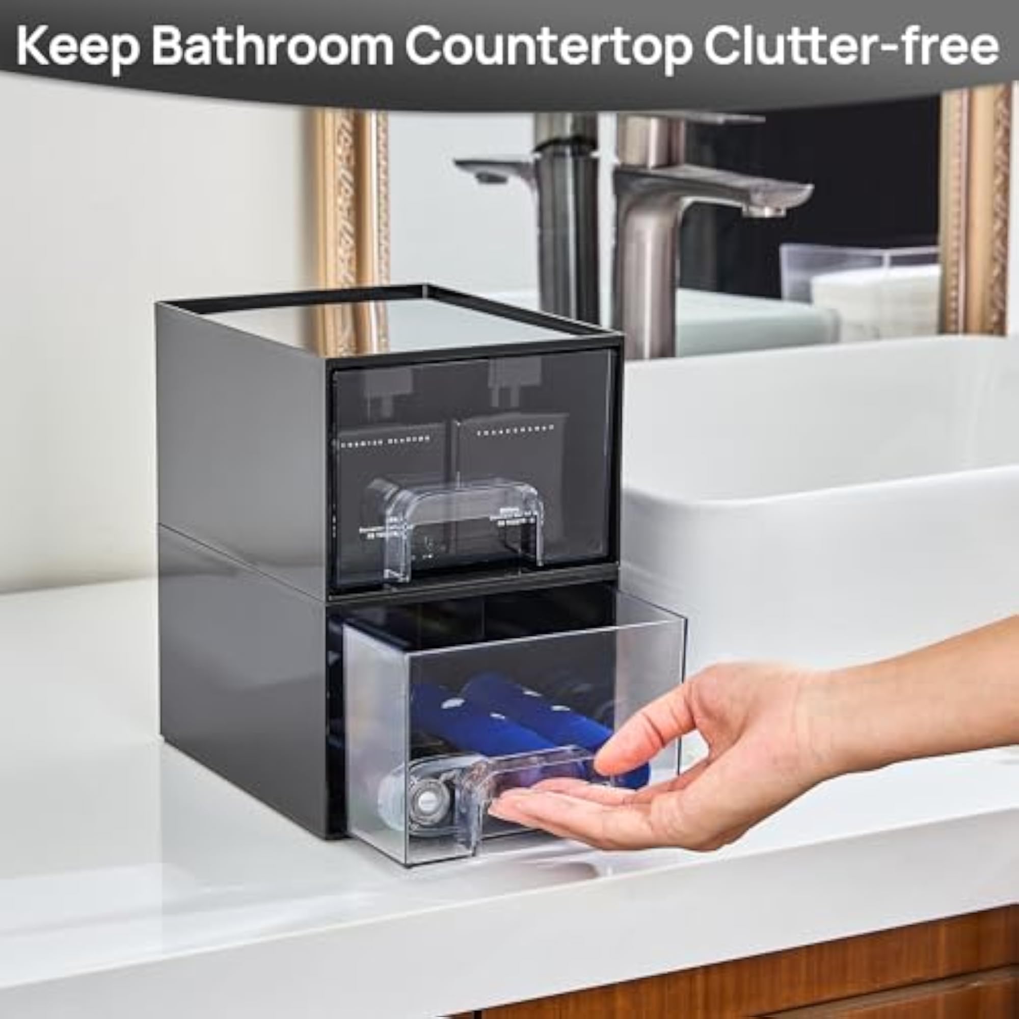Black Small Stackable Storage Drawers for Cologne Organizer
