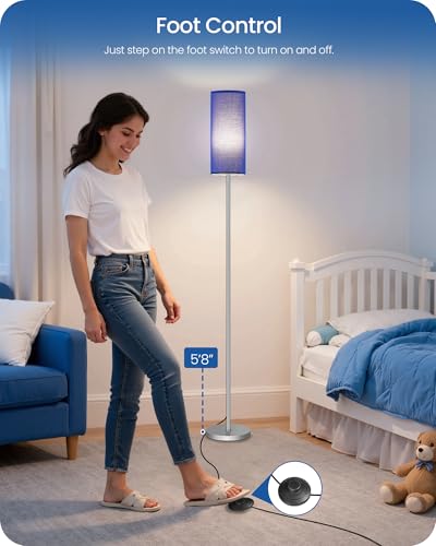 Image of Dimmable Floor Lamps for Living Room with Remote and Foot Switch, 64.4 inch Modern Standing Tall Lamp, Corner Lamp for Bedroom, Office, Bulb Included, 3000K-6500K, Blue and Silver, FCC Listed SU06LD05W1