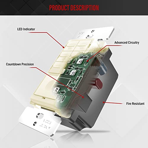 Enerlites 30-Minute Countdown Timer Switch, 1-5-10-15-20-30 Min, For Bathroom Fans, Heaters, Lights, Led Indicator, 120Vac 800W, No Neutral Wire Required, Ul Listed, Het06A-J-La, Light Almond #TOP4