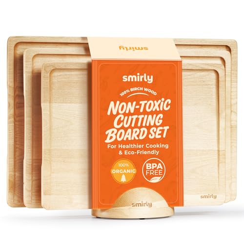 SMIRLY Wooden Cutting Board for Kitchen - Birch Wood Cutting Boards for Meal Prep, Serving...