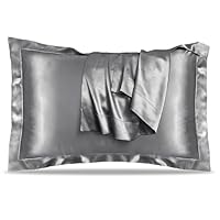 UQQU Natural Mulberry Silk Pillowcase for Hair and Skin Health, Standard Size 50 x 75 cm Pillow Case, Soft Smooth Cooling Premium Grade Silk Pillow Covers for Sleeping (Grey, 1 Pack)