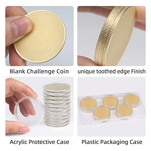 Hopbucan 10 Pcs Blank, Engraving Blanks Coins, 40mm Diameter with Acrylic Protection Box (Brass), Gold - Image 3