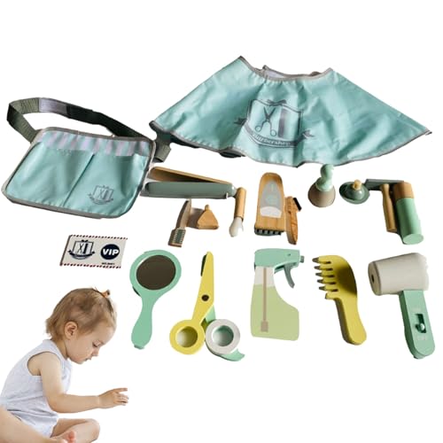 Juego de 18 herramientas de madera, materiales sólidos no detergentes, juguete creativo imitación salón belleza para niñas niños, aprendizaje coordinación regalo cumpleaños