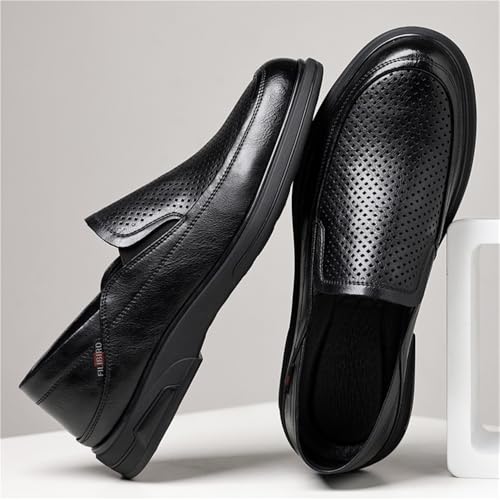 Men's Slip-On Breathable Leather Loafers Summer Soft Sole Comfortable Business Casual Shoes for Dad Hollow-Out Dress Sandals3
