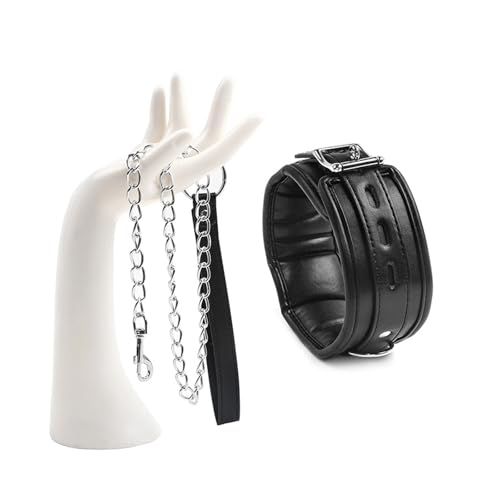 KUAIQI Unisex Halsband Leder,Ketten BDSM Sexspielzeug für Paare,Schwarz Halsband damen für sex Collar,SM Einstellbar Geschirrmit Leine, für Paar, Männer, Frau