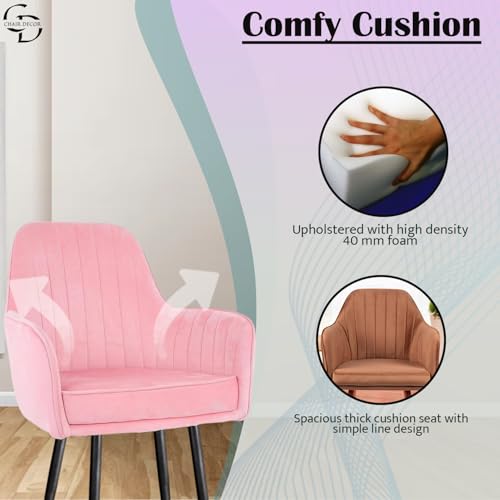 Image of Velvet Accent Chair | Luxury Upholstered Armchair with Sturdy Metal Legs | Modern Comfortable Chair for Living Room, Bedroom, Office, or Cafe (Black Legs, Baby Pink)