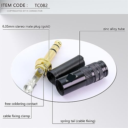 Conector de audio de 6,3mm estéreo con carcasa de alta resistencia para micrófonos negros 3