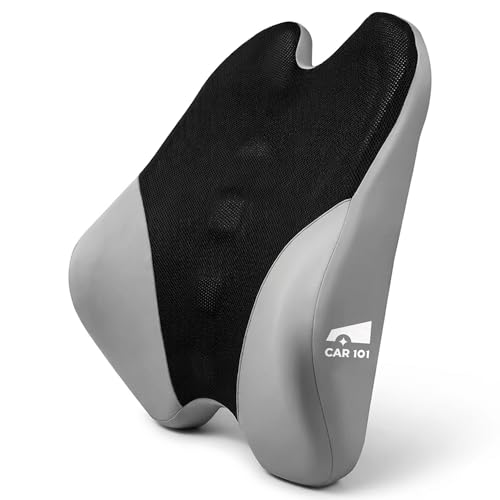 Image of CAR101 Orthopedic Memory Foam Backrest Elite - 47x36x13 cm | with Removable Breathable Mesh Cover | Adjustable Dual Strap Lumbar Support Cushion | Ergonomic Pain Relief