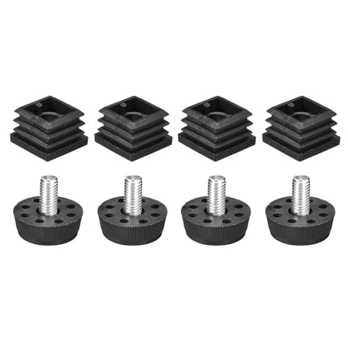 Image of uxcell 4Pcs Inserts for Square Tubes with Leveling Feet, for 0.98 inchx0.98 inch OD Square Tube, Adjustable 10-14mm M8-1.25mm Thread Black Plastic Furniture Chair Blanking End Caps Insert
