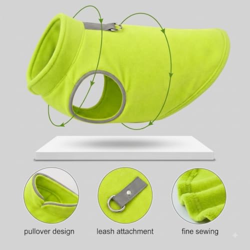 Image of JACKO & CO - Fleece Vest Dog Sweater with Leash Ring - Soft, Warm & Lightweight Pullover Coat for Small & Medium Dogs, Puppies & Cats - Cozy Fall /Winter /Spring Pet Jacket (Neon Green, XXL 25-35lbs)