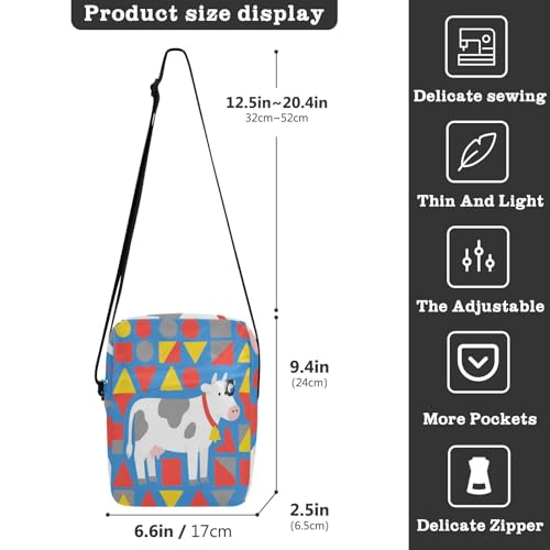 messenger bag cute mens crossbody bag small Purse Bag Adjustable Strap for business business- Geometric Cow White3