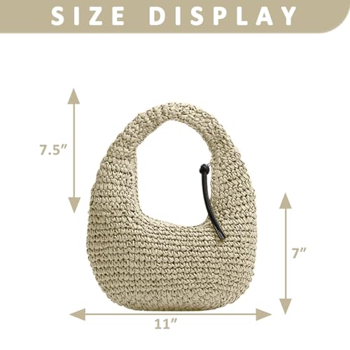 Straw Bag for Women, Orbicular Beach Bag, Cute Handbag, Hand-Woven Bags Suitable for Vacation Travel Daily(Beige)2