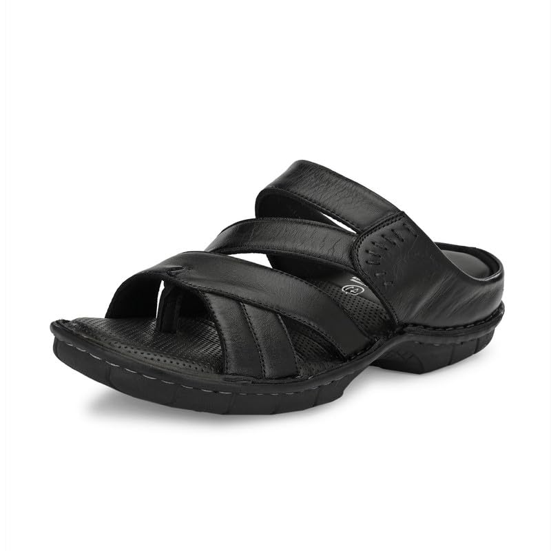 HITZ Mens Black Leather Open Toe Slippers - 10 UK (B0CSYMYQK5) Amazon Price History, Amazon Price Tracker