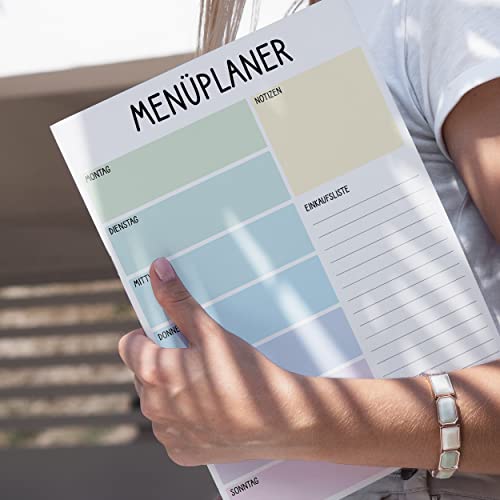 PACKLIST® Menüplaner Block A4, Essensplaner - Einkaufsliste Wochenplaner für die Ganze Woche, 52 Blatt - Essensplan für Eine Gesunde Ernährung, Gewichtsabnahme oder Ein Leckeres Menü für die Familie