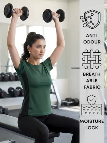 Image of White Moon Gym Tshirt for Women Workout Dry Fit t Shirt Sports Tshirt | Gym Tops for Woman | Lightweight Round Neck Breathable Half Sleeve Activewear Running Yoga Tops for Woman