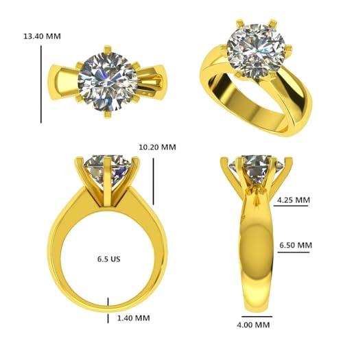 Image of 2 Ct. Solitaire Moissanite Crown Cathedral Ring for Women, 925 Sterling Silver, 18k Gold Plated, Smooth Edge Band, Perfect Jewelry Gift for Her