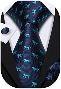 Barry.Wang Formal Men Ties,Silk Necktie Set with Handkerchief Cufflink Wedding Business
