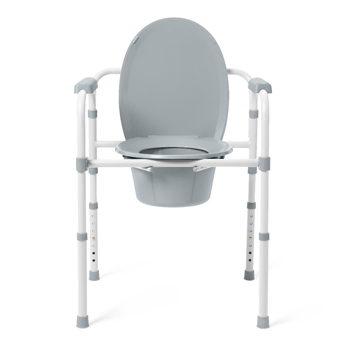Dr. Dunley 3-in-1 Bedside Commode Chair with Elongated Seat – Steel Folding Frame, 7.5 QT Bucket, 350 lb Weight Capacity, Clip-On Toilet Seat, Bathroom Safety Aid for Seniors, Tool-Free Assembly