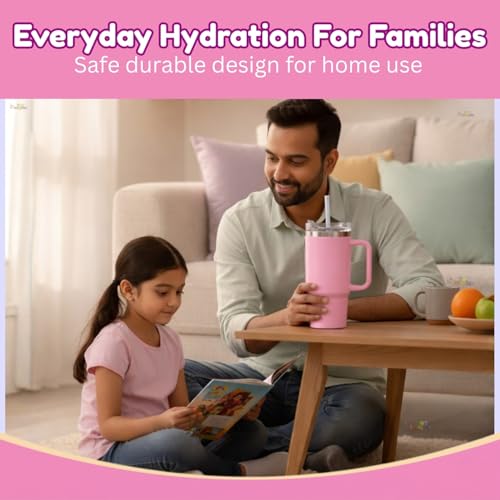 Image of Toy Imagine Stainless Steel Insulated Tumbler with Handle, Lid & Straw | Hot & Cold Large Travel Mug Water Cup for Gym, Office & Outdoor Use | Leakproof | 1200 ml(Pink)
