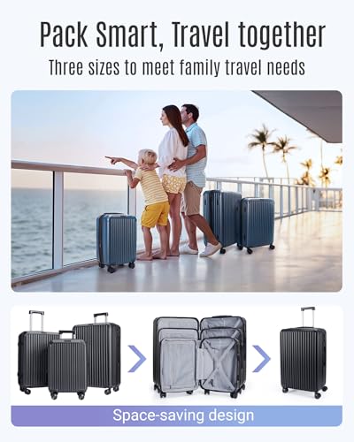 LIGHT FLIGHT Luggage Sets, Durable Hard Shell 3 Piece Set Suitcase with Spinner Wheels, Hardside Lightweight Luggage set with TSA Lock, Large Travel Luggage Set (20" 24" 28"), Black2