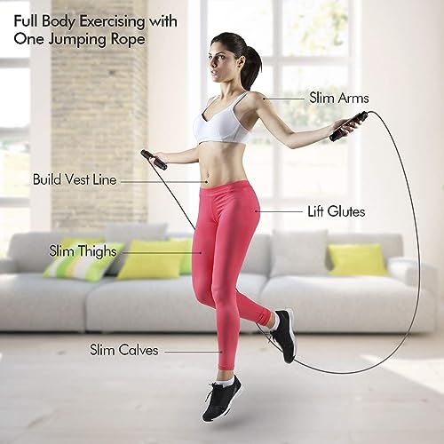 Image of Jump Rope, Tangle-Free Rapid Speed Jumping Rope Cable with Ball Bearings for Women, Men, and Kids, Adjustable Steel Jump Rope Workout with Foam Handles for Fitness, Home Exercise & Slim Body (Red)