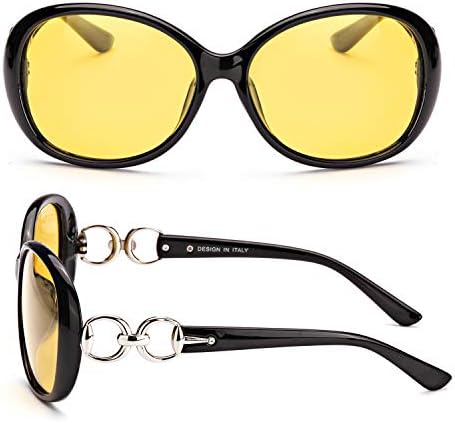 FIMILU Women Oversized Night-Driving Glasses Anti-Glare Polarized Night-Vision Glasses for Driving/Fog/Rainy