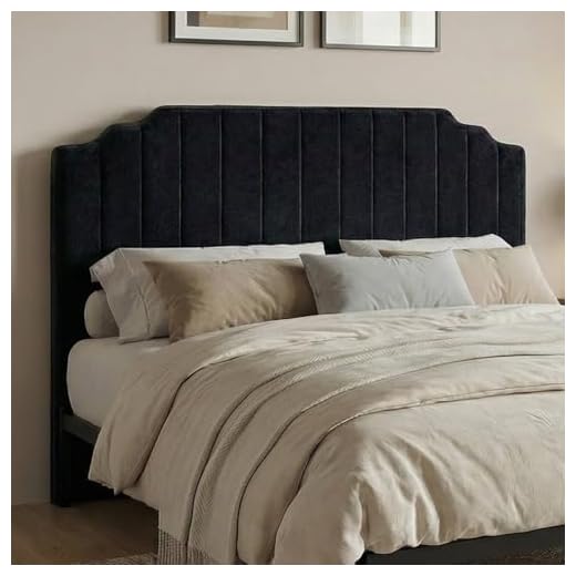 CozyMine King Headboard Only - Black Velvet Upholstered Headboard for Bed, No Assembly Required, Pure Sponge Design, Place Between Bed & Wall, Vertical Stripe with Stepped Crown Top Edge