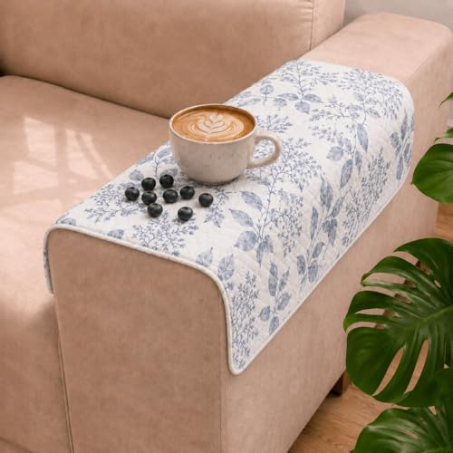 Image of STITCHNEST 'Frostvine Collection' Sofa Armrest Cover | Cotton Quilted Fabric, Washable & Durable for Modern Living (18 x 22 Inches)