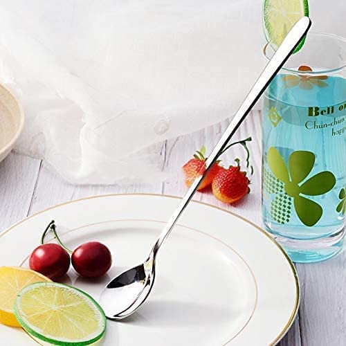 Image of Long Handle Spoon, Long Mixing Stirring Spoon for Iced Tea, Coffee Suitable for Tall Glasses, Cocktail Bar Stainless Steel Long Handle Spoon, Soda Spoon, Milkshake Spoon (6-pcs Long Heavy)