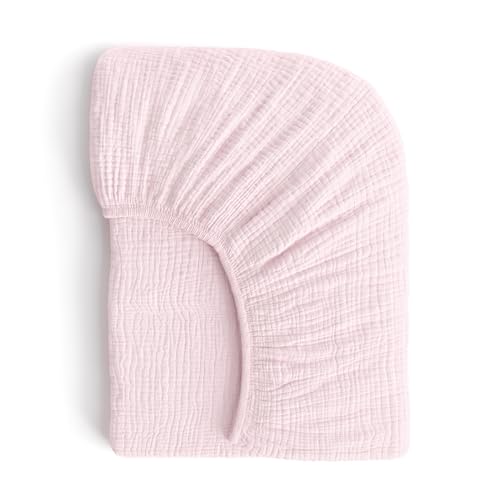 Image of ROMY RO Muslin Crib Sheets, 100% Organic Cotton, Breathable and Ultra-Soft, Standard Crib Sheet Mattress (28"x 52") for Girls and Boys, Neutral Fitted Baby Crib Sheet (Light Pink)
