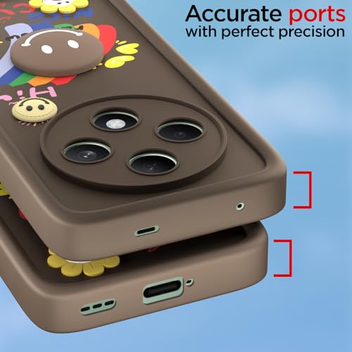 Image of Pikkme Back Cover for Oppo F27 5G | Soft Silicone| Cute Rainbow Smile & 3D Cartoon Flower Design | Shockproof Raised Camera Protection Bumper Case (Brown)