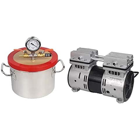 1.5 Gallon Stainless Steel Vacuum Degassing Chamber with 6CFM Double Stage Oilless Mute Vacuum Pump Kit Cover