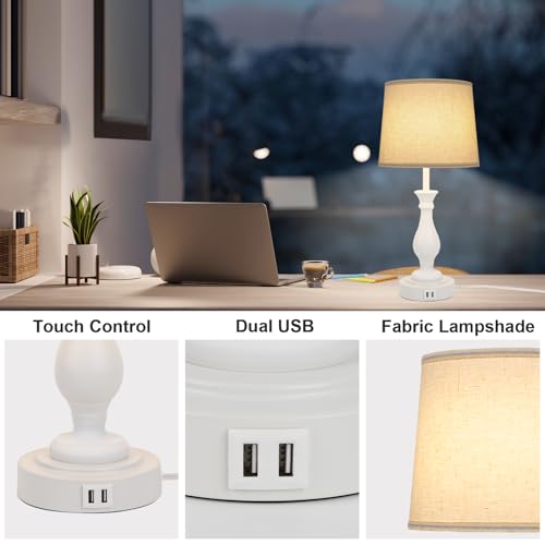 Lalisu Farmhouse Table Lamp Touch Control 3-Way Dimmable Table Lamp, Modern Nightstand Lamp With 2 Usb Port Bedside Desk Lamp With Fabric Shade For Living Room Bedroom Hotel thumb #5